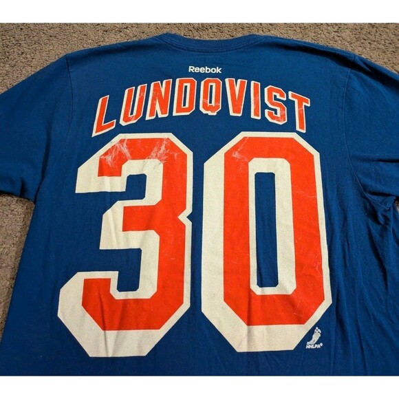 Reebok New York Rangers Henrik Lundqvist Blue T-Shirt Jersey Men's Medium - Picture 3 of 6